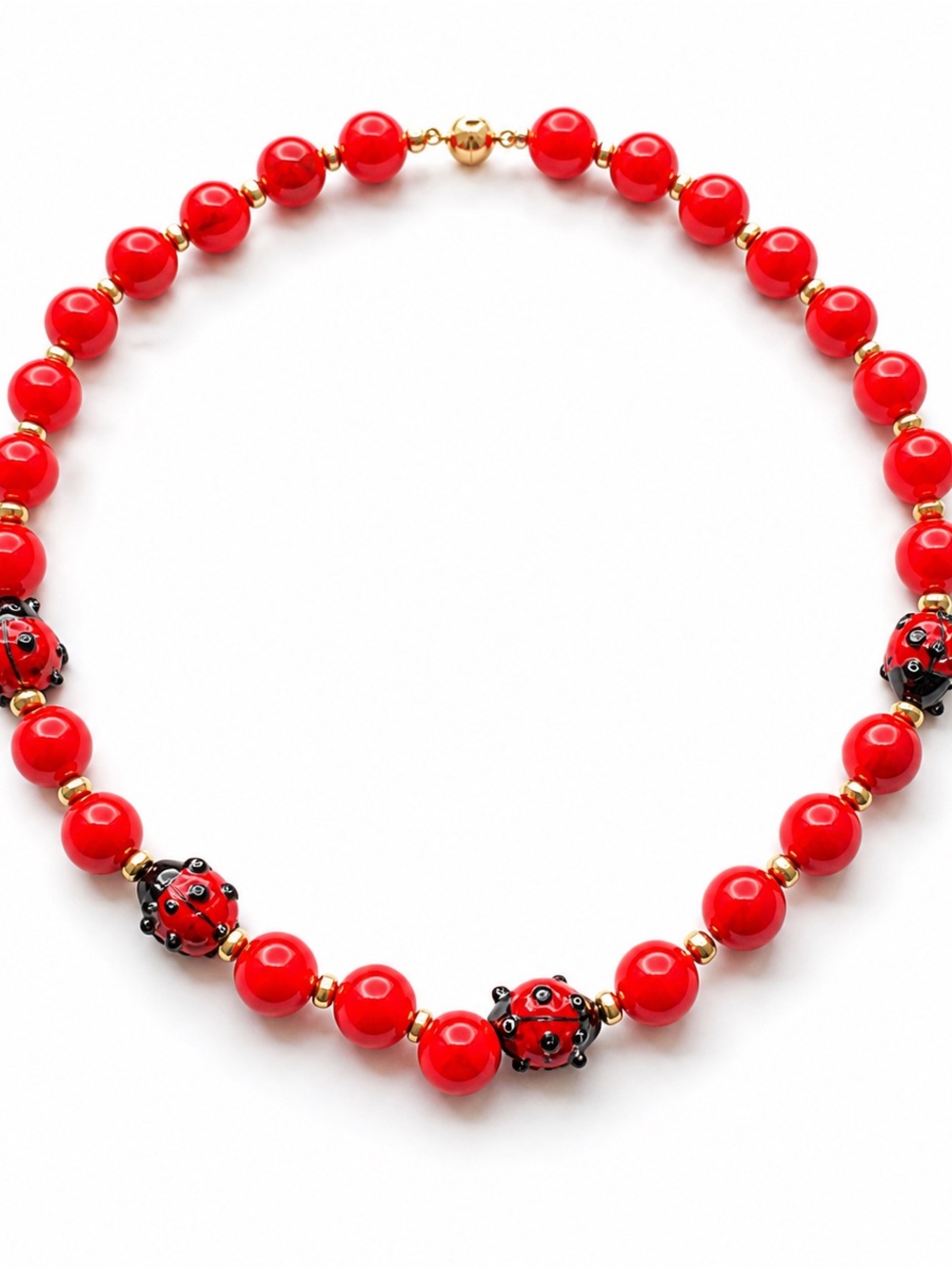Handmade Red Agate ladybird Designer Necklace NWT